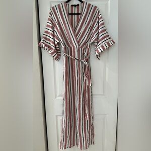 BCBGMaxAzria Red and White Striped Long Sleeve Dress